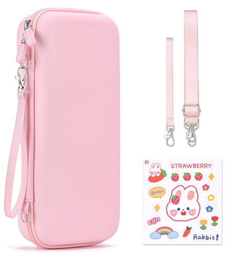 Younik Pochette Switch 2 pour NS Switch 2 (2025), Housse Switch 2 avec 19 Emplacements pour Cartes de Jeu, Protection Switch 2 Comprenant une Bandoulière, une Dragonne et des Autocollants (Rose)