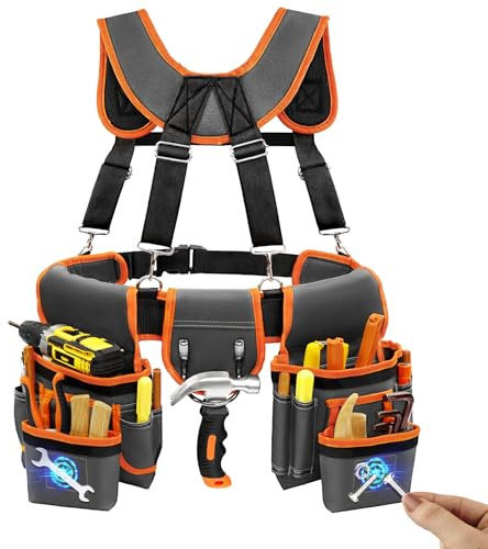 TEKCHIC Werkzeuggürtel für Männer mit Nageltasche, Maßbandtasche und HammerhalterMagnetische Werkzeugtasche für MännerAbnehmbare und verstellbare Werkzeugtasche für Elektriker, Zimmerleute, Gärtner