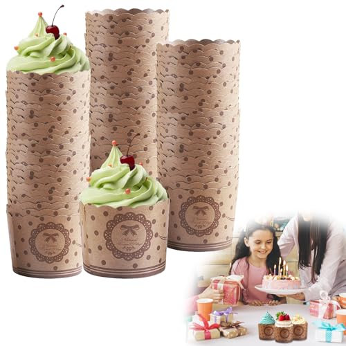 Pirottini da Forno in Carta Kraft per Cupcake e Muffin - 50 Pezzi, Resistenti alle Alte Temperature, Ideali per Matrimoni, Compleanni e Altre Feste, Design Elegante con Fiocco, Ecologici e Biodegradab