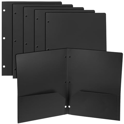 PATIKIL 6 Pezzi Cartelle A Due Tasche In Plastica, Cartelle Resistente Con Foratura A 3 Fori, Divider Per Raccoglitore Formato Slot Per Biglietti Da Visita Per Ufficio Casa, Nero