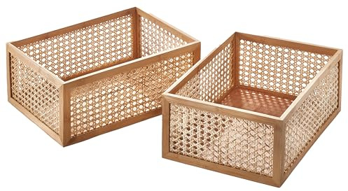 Kobolo Korb aus Holz Rattan Gr. L 2er Set 40x30 5x17cm hellbraun 5x17 cm