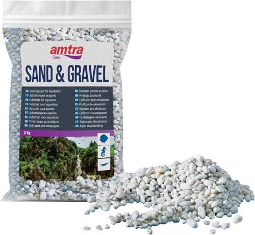 AMTRA GHIAIA NOA, ghiaia naturale dell'acquario, pavimento decorativo, grani grossolani bianchi dimensioni 4-8 mm, formato 2kg (Confezione da 5)