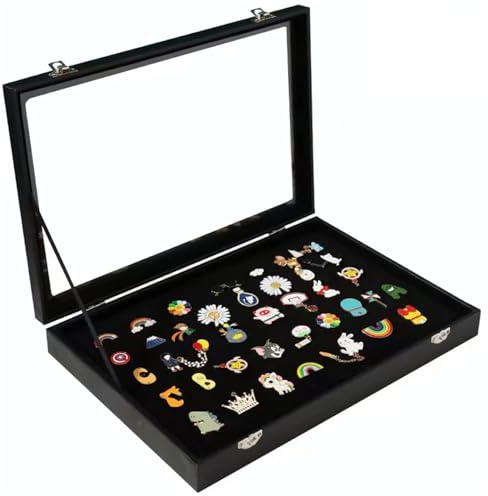 Pin Badge Display Box, 28*20cm Enamel Pins Display Frame Storage Case with Clear Lid Sealed and Dustproof for Military Medals, Jewelry Earrings Necklace