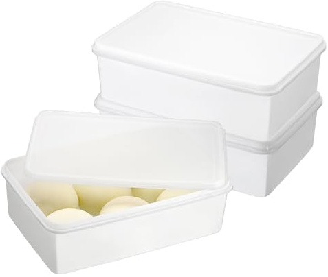 BSTKEY 3pcs Plastic Pizza Dough Proofing Box with Lid, White 32.5*22*10cm | Reusable Bread Dough Proofing Storage Container Rectangle Food Storage Box Cake Dessert Carrier Organizer