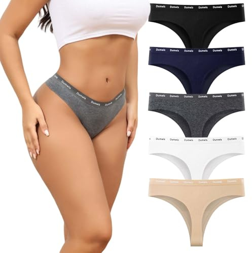 Dumwis Tanga Coton Femme String sans Couture Femme Culotte Invisible Seamless Slip Taille Basse sous-Vêtements Feminins Sport Women Thong Respirant Lingerie Underwear Lot De 5(S-2XL)