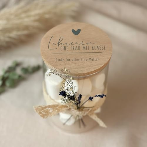 Vorratsglas personalisiert mit Holzdeckel – Abschiedsgeschenk Lehrerin Erzieherin – Glas mit Namen & Motiv – Danke Geschenk Schule Kita Danke 880 ml / 1210 ml (Lehrerin mit Klasse - Druck, 880 ml)