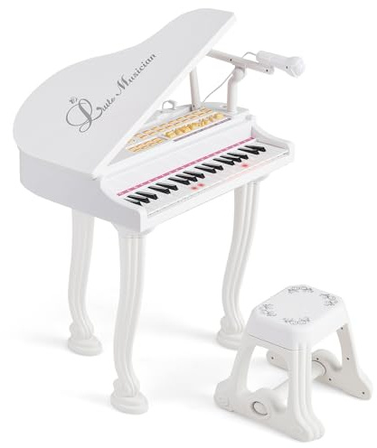COSTWAY Pianoforte 37 Tasti per Bambini, con Microfono Regolabile (Bianco) | Set Pianoforte Giocattolo Musicale Ragazzi, con Funzione di Registrazione e Riproduzione, per Ragazzi 3+ Anni