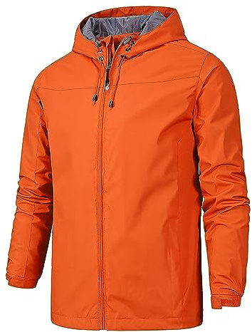 Veste d'hiver pour homme - Coupe-vent - Orange - Veste de pluie légère - Coupe-vent - Veste softshell imperméable - Veste de protection contre les intempéries - Unisexe - Veste de randonnée - Veste