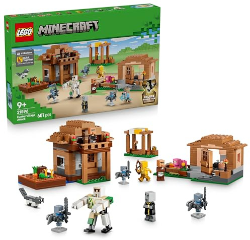 LEGO Minecraft Evoker Village Attack Toy - House Model w/Garden, 11 Figures incl. Mason & Iron Golem - Kids' Room Decor - Gamer Gift for 9+ Year Old Boys, Girls & Fans - 21596