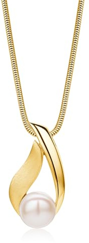 Miore Schmuck Damen, 925 Silber/Silber 18K Vergoldet, Perlenkette Damen, Silberkette mit Perlen Anhänger, Schlangenkette Silber 925 mit Weiße Süßwasserperle, Perlenschmuck in hochwertiger Schmuckbox