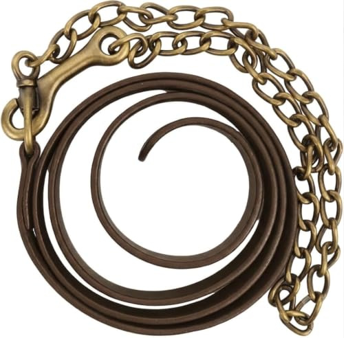 JA Horse JA3007 Führkette Lederführleine Kette, Braun | Hochwertige Führkette Vorführleine aus Leder für Pferde, Show & Training, Lederführleine mit Kette