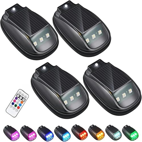 Feu stroboscopique RGB solaire pour toit de voiture avec télécommande, feu de position à détection intelligente, sans fil et sans perçage, 8 couleurs, étanche, pour moto, camion et conduite (4 PCS)
