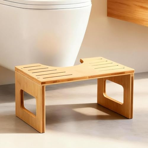 Zedelmaier Klappbarer Toilettenhocker aus Bambus, 20 cm hoch, rutschfest und 150 kg belastbar, ergonomischer WC-Hocker und Klohocker für Erwachsene