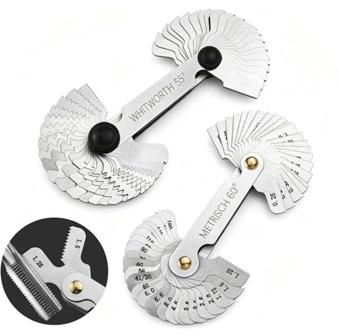 52-Blätter Edelstahl Gewindelehre Set,Präzisions-Gewindemesser für Metrisch 60°(0,25-6,0mm)&Whitworth 55°(4G-62G),Professionelles Messwerkzeug für Feingewinde,Steigungsmesser für Mechaniker,Heimwerker