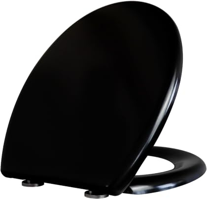 Fanmitrk WC Sitz mit Absenkautomatik, Duroplast Toilettendeckel mit Schnellverschluss, Standard O-Form Klodeckel, stabiler Toilettensitz, leicht zu reinigen, einfache Montage, schwarz