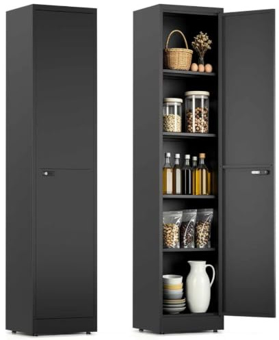 Armoire multifonction en acier de 40 cm de large, verrouillable avec 1 porte et 4 étagères, armoire de bureau pour coin, salle de bain, cuisine, 180 x 40 x 35 cm, noir