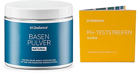 tri.balance Basenpulver NATURAL 300 g - 1er Pack inkl. 55 pH-Teststreifen - E-Book Entsäuerungskur I Classic I Vorteilspaket für den Säure-Basen-Balance