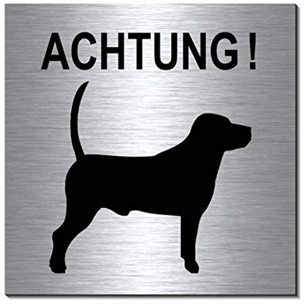 Achtung -Vorsicht-Hund-Schild 100 x 100 x 3 mm-Aluminium Edelstahloptik silber mattgebürstet Hinweisschild-1910-58