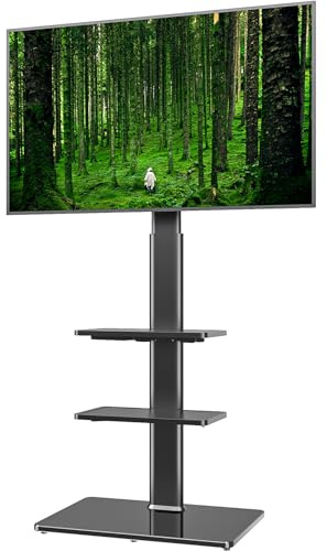 TV Standfuß TV Ständer TV Bodenständer Fernsehstand Fernsehtisch mit Halterung höhenverstellbar für 19 bis 42 Zoll LED LCD TV Bildschirm, 3 Regale schwarz HT3001BP