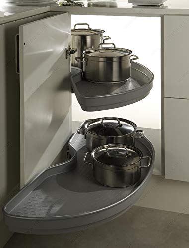 Power Slide Pro-Arc Mechanism Half-Moon 2-Shelf Lazy Susan Set with Durable Trays for Blind Corner Cabinets, Made in Germany