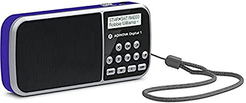 AQINOVA Digital 1 – portables DAB+/UKW Radio (LCD-Display, Favoritenspeicher, Direktwahltasten, Kopfhöreranschluss, USB, AUX-in, LED-Taschenlampe, wechselbarer Akku, 1Watt, klein) blau