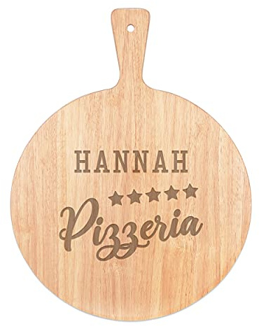 Personalised Custom Pizza Board Pizzeria Single Name Serving Tray Handle Paddle Round Wooden 45x34cm
