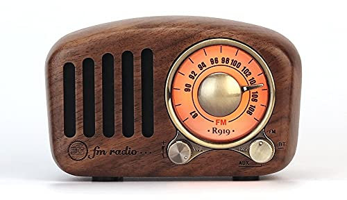 jiande Nuez de Madera FM Radio portátil Vintage Radio Retro Altavoz Bluetooth con Estilo Antiguo, bajo, Fuerte, Volumen Fuerte, Bluetooth 4.2, TF Tarjeta Y AUX
