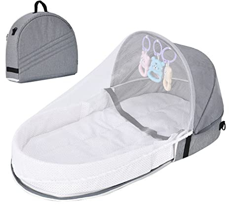 JAWSEU Babybett Wickeltasche, Faltbares Babybett Babykrippe mit Moskitonetz, Wiege Reisebett Mehrzweck-Tasche, Babyliege für Baby Girls Boys 0-18 Monate