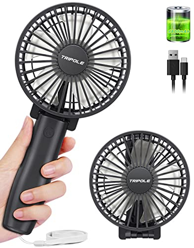 TriPole Handheld Desk Fan Rechargeable, 4000mAh Foldable Battery USB, 5-23hrs Personal Pocket Fan, 3-Speed Mini Handheld, 180° Adjustable Portable Fans for Indoor, Camp, Sport, Shop-Black