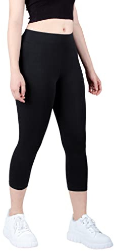 MAGIC SELECT Legging Court Basique en Coton pour Femme. Pantalon Legging Capri Élastique, Taille Moyenne.