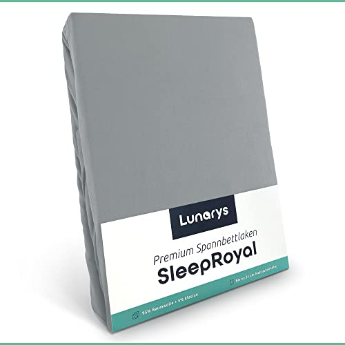 Lunarys® SleepRoyal Luxus Spannbettlaken 120x200cm - Silbergrau - 250 g/m² Premium Bettlaken - 40 cm Steghöhe - für hohe Matratzen, Boxspringbett & Matratze + Topper & Wasserbett - Stretch Jersey
