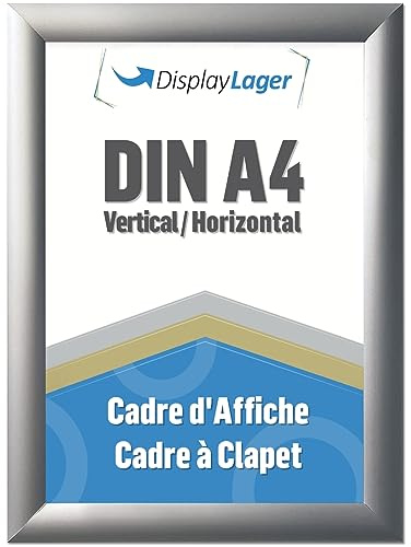 DisplayLager - Marco plegable A4 plateado con perfil de aluminio de 25 mm, disco protector antirreflectante, material de fijación
