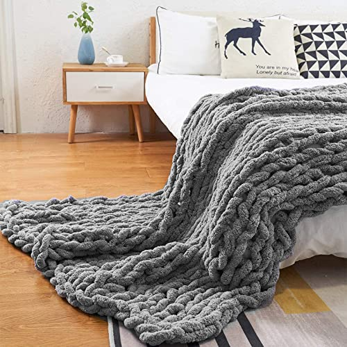 PRELGOSP Weicher Strickdecke, Handgefertigt Grob Gestrickte Kuscheldecke, Wolldecke Strick Haustier Bett Stuhl Sofa Yoga Matte Teppich,Grau,40x60cm