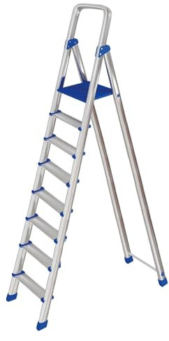 Leonardo fai Da Te - scala pieghevole in alluminio 7+1 gradini - scala antiscivolo in alluminio max - ideale per uso domestico e lavorativo - 100% Made in Italy.