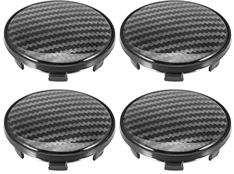 A ABSOPRO Cache Moyeux Noir 4 Pièces pour Voitures Camions Plastique | Motif Fibre De Carbone, Diamètre Ext. 69mm, Int. 56mm, Clip 4.5mm, Convient Avant/Arrière, Pour Voitures/Camions