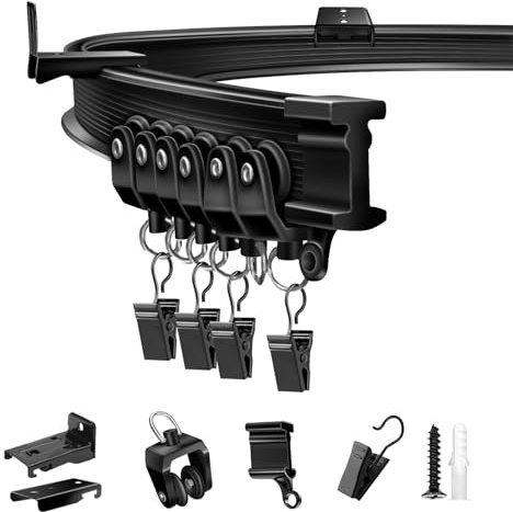 TOKPLNU Tringle à rideau flexible de 3 m - Rail de plafond incurvé et pliable pour rideaux, rails et raccords montés au mur ou au plafond, rideau de douche, rideau de camping-car, séparateur de pièce