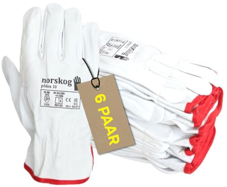 norskog PHLOX Arbeitshandschuhe Lederhandschuhe für Herren Handschuhe Schutzhandschuhe Gartenhandschuhe Montagehandschuhe Bauhandschuhe Lagerhaus Garten Baustelle LKW-Fahrer Heimwerker 6 Paare Gr. 8