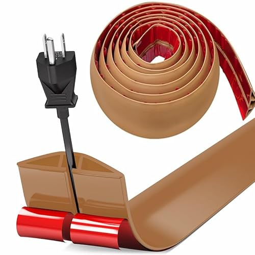 Flexibler Klein Kabelkanal, Selbstklebend Boden Kabelbrücke, 5M x 3cm Flexibler Kabelabdeckung Kabelschutz Kabelschacht Leicht zu Schneiden Montage für alle Netzkabel Haus,Schule,Büro,Lager(Hellbraun)