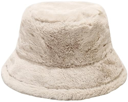 DURINM Wintermütze Damen Plüsch Fischerhut Winter Casual Hut Bucket Hat Schlapphut Warmer Fischerhut Eimerhut Plüsch Mütze für Mädchen (Flaches Khaki)