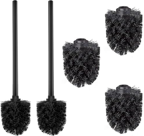 WAVEWO Escobilla WC, 2 Juegos de Escobillas para Inodoro de Acero Inoxidable 304, 3 Cabezales de Escobilla de Repuesto, 7 cm de diámetro, Adecuado para portaescobillas de Uso común (PP Negro)