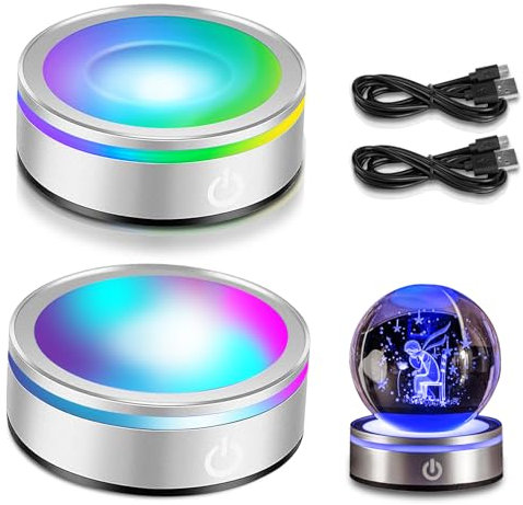 Molbory Lot de 2 bases lumineuses LED, 6 couleurs, rondes, avec interrupteur tactile sensible, socle lumineux, socle de lampe LED pour affichage d'art en verre cristal