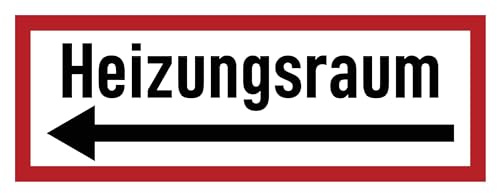 Aufkleber: 105x297 mm, 1 Stück - Heizungsraum - Hinweisschild auf Brandschutzeinrichtung und Einsatzhinweise - DIN 4066 - D2 mit Richtungspfeil links