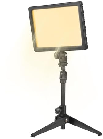 Andoer 12W Key Light, Panel de Luz Video LED Regulable 3200K-5600K Lámpara de Escritorio con Soporte de Zapata fría de 1/4 y Orificio roscado de 1/4 para Transmisión/Videoconferencia/Tiktok/Youtube
