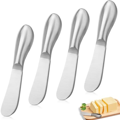 4 Stück Buttermesser, Edelstahl Buttermesser Klein, Käsemesser Dessertmesser Set Marmelade Messer Tafelmesser käsemesser-Set Küchenwerkzeug Besteck für Butter, Käse und Gebäckherstellung 13,3x2,2cm