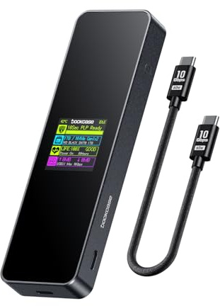 DOCKCASE Smart SSD Gehäuse - 10s Stromausfallschutz, M2 SSD Gehäuse mit Echtzeit-SSD-Gesundheitserkennung, Zwei Type-C-Anschlüsse USB-C 3.2 Gen 2 (10Gbps) für NVMe SSDs bis zu 4TB