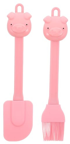 Pink Silicone Baking Scraper Brush for Kids Cartoon Pig Design Heat Resistant Easy to Clean Kitchen Tool with Hanging Hole for Fun Baking Activities