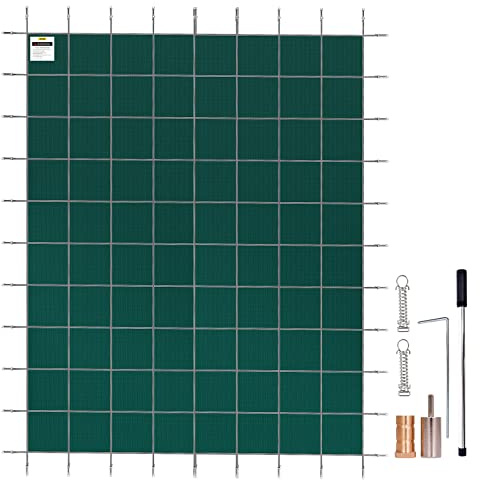 VEVOR Pool Safety Cover Fits 14x26ft Rectangle Inground Pools, Safety Pool Cover with Drainage Holes, Mesh Solid Pool Cover for Swimming Pool, Winter Safety Cover, Green