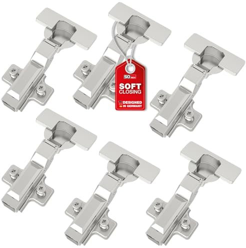 SOTECH SMOOTH 6 piezas bisagras de pote SOFT-CLOSE tope central 105° T52 con placas de montaje, tapas, tornillos y montaje rápido KLIP, probadas con 50.000 ciclos
