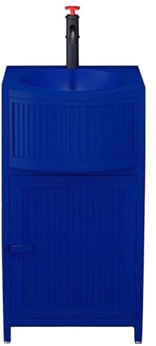 ZTGL Lavabo Bagno con Mobile, Stile Industriale Mobile Lavabo in Arte del Ferro, Colonna Colore Lavandino su Piedistallo, Lavabo Freestanding Bagno Set con Rubinetto E Scarico,Blu,Without Mirror