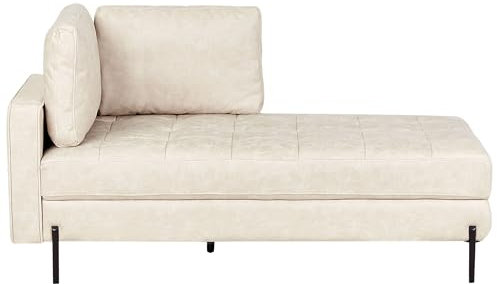 Beliani Chaiselongue Kunstleder beige linksseitig mit Kissen Metallgestell modern Rebais